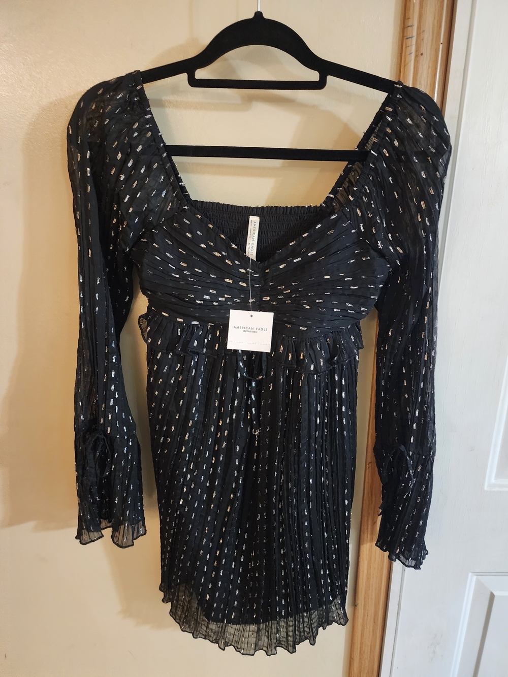 American Eagle Outfitters Black Square-Neck Long Sleeve Mini Dress/ Shirt